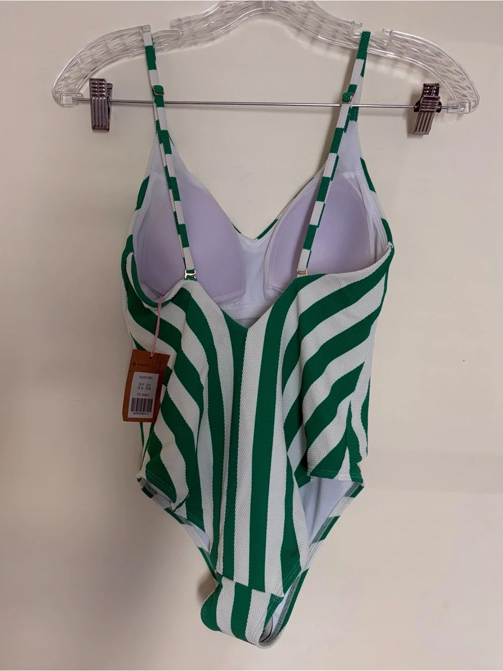 Boden Skinny Strap Stripe Green & White Swimsuit